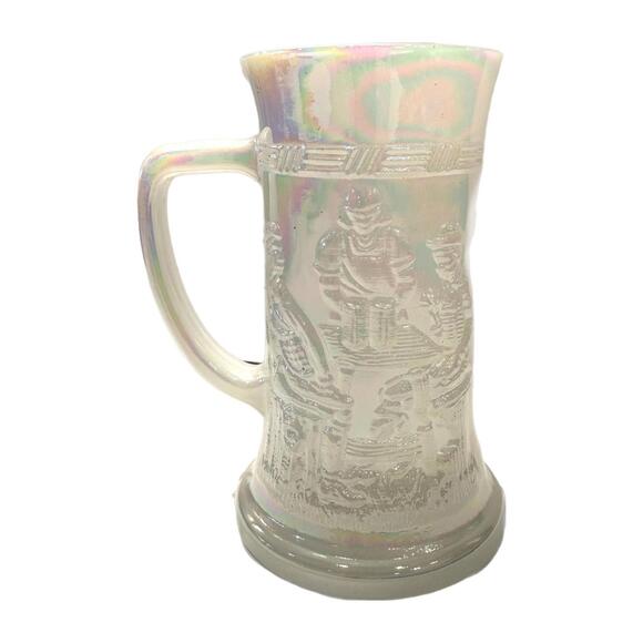 Vintage Federal Glass Moonglow Iridescent Milk Glass Beer Stein Embossed Tavern - Picture 4 of 5